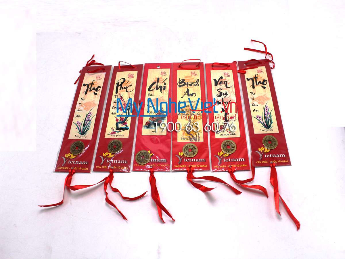 Thẻ đánh dấu sách (Bookmark) nền đỏ chữ thư pháp MNV- QTG20